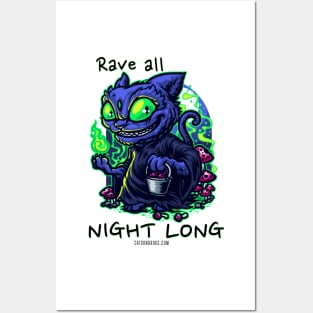 Techno cat - Rave all night long - Catsondrugs.com - rave, edm, festival, techno, trippy, music, 90s rave, psychedelic, party, trance, rave music, rave krispies, rave flyer Posters and Art